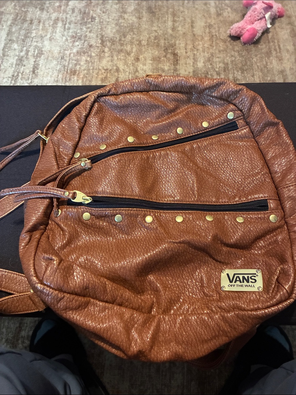 Vans Brown Textured Backpack with Gold Stud Accents